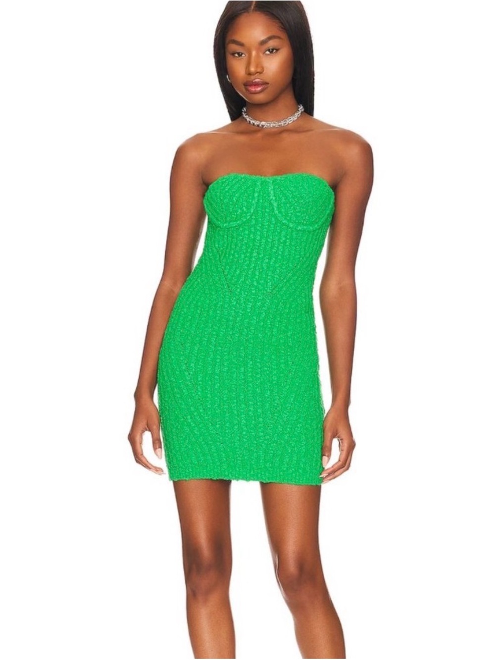 NBD Strapless Bright Green Knit Bodycon Dress